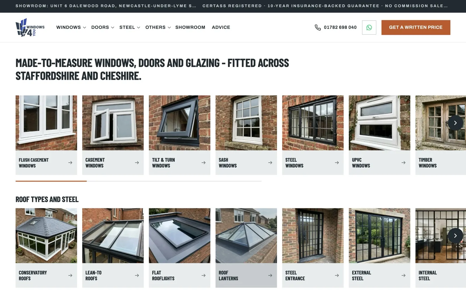 Windows4You after: windows and doors fitted across Staffordshire, with a written quote button