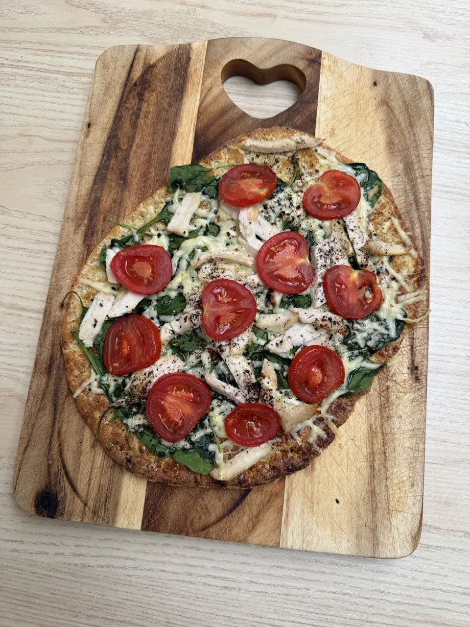 Finished pizza on a protein base