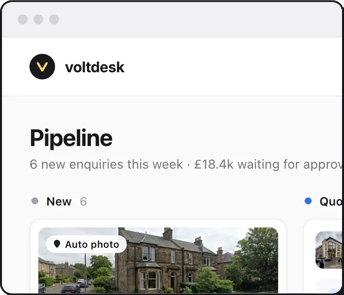 voltdesk pipeline with new enquiries and quotes